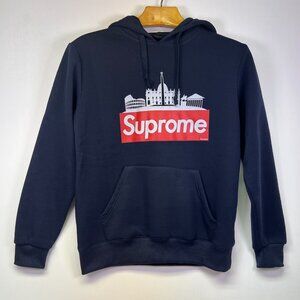 Rome Italy Landmarks Souvenir Pullover Navy Blue Hoodie Mens L Vatican Colosseum